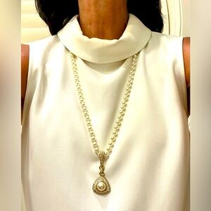 Vintage, Signed S.A.L. Swarovski Pearl & Crystal Pendant Necklace, NWT